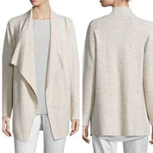 Eileen Fisher Ecru Peppered‎ Casading Cardigan Womens S Wool Granola Lagenlook